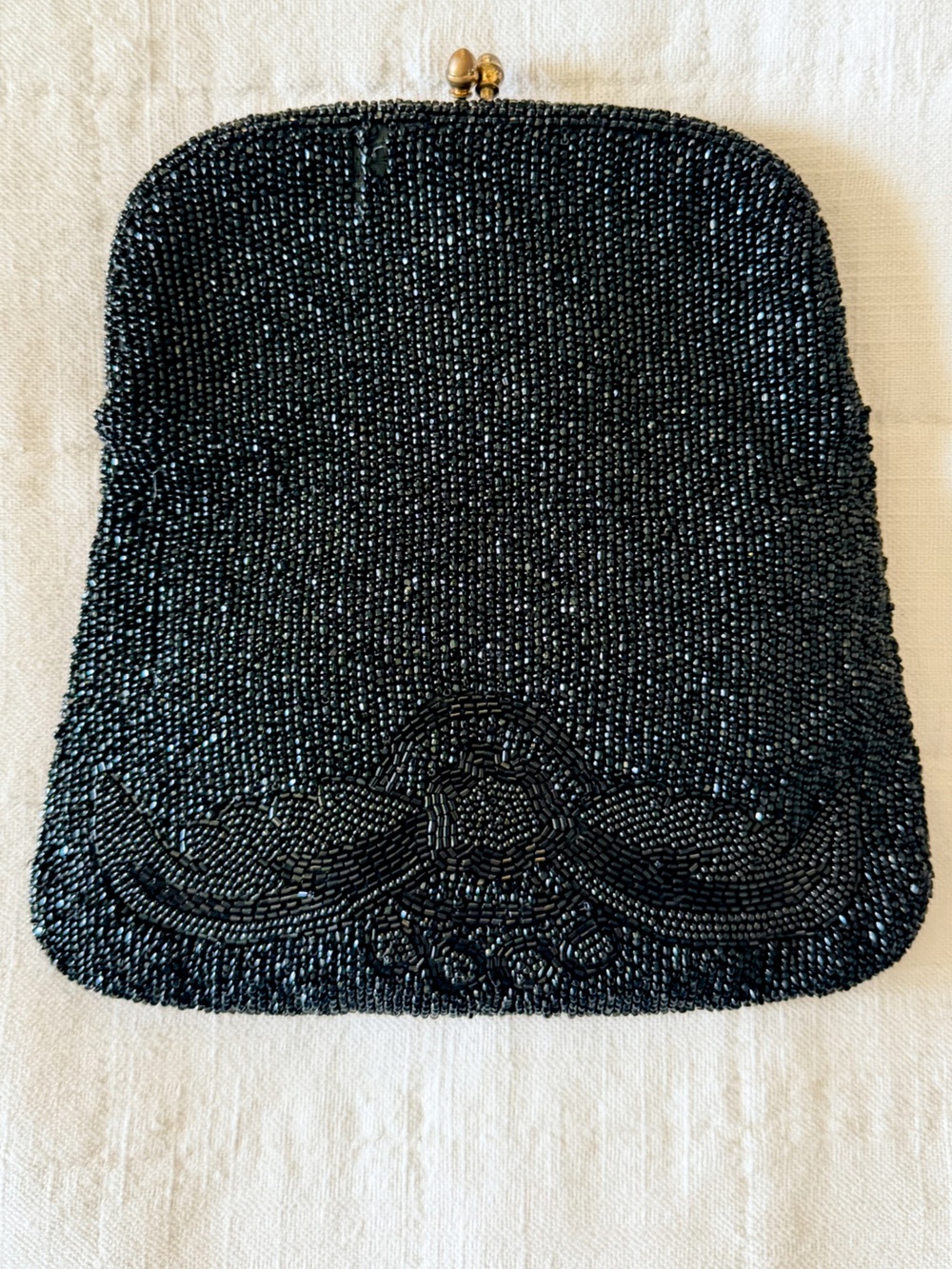 Black vintage made in Belgium hand beaded clutch